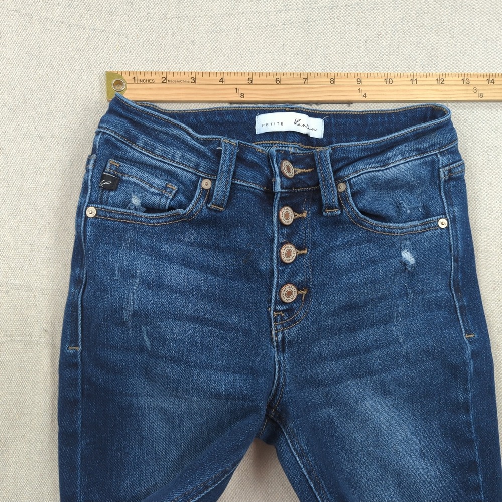 Kancan Jeans Womens 26 Blue Petite Flare Stretch Casual Distressed Button Fly - Picture 7 of 15